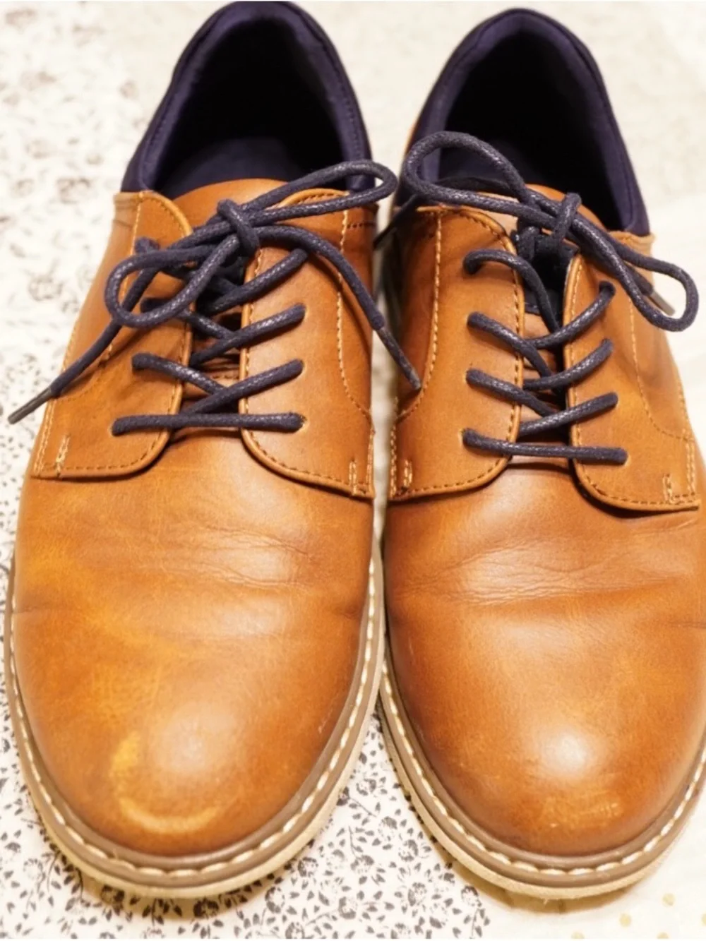 Kids Tan Dress Shoes with Navy Accents